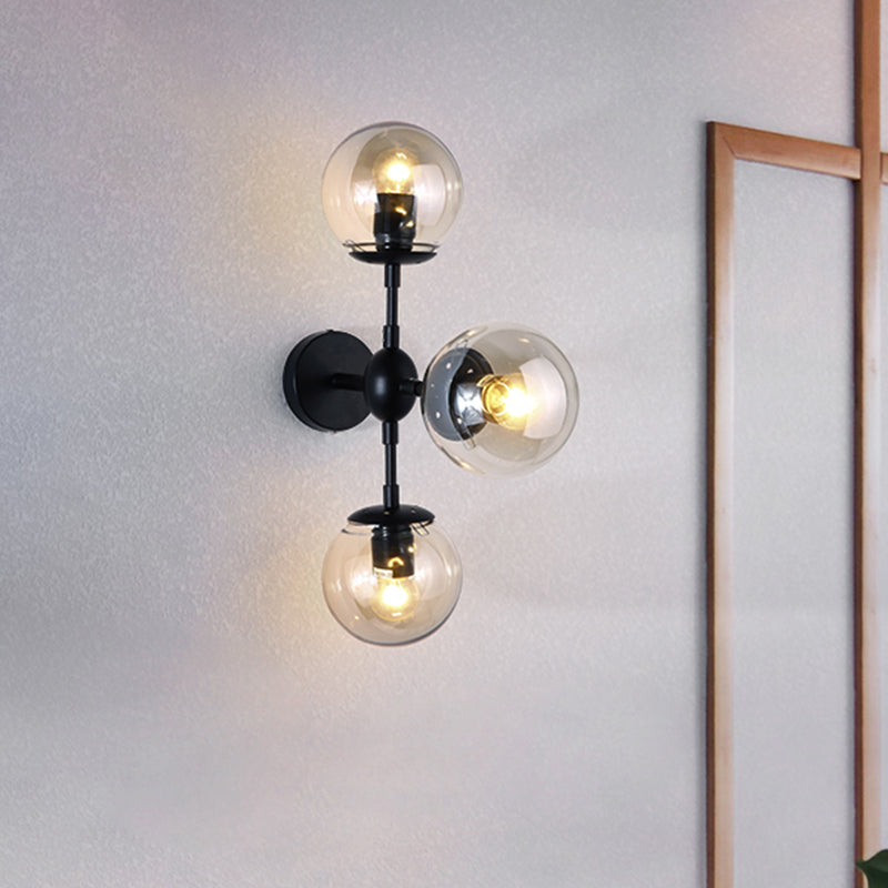 One Bulb Wall Sconce with Round Shade Clear Glass Modern Living Room Lighting Fixture