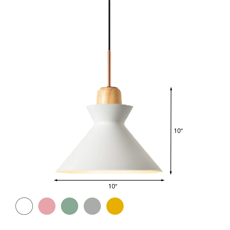 Lámpara colgante cónica con estilo nórdico 1 Bulbo de metal y madera iluminación colgante en gris/blanco para sala de estar
