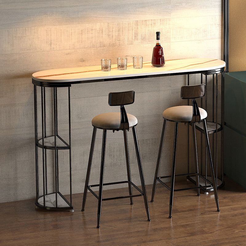 Glam Style Fixed Pub Set 1/3 Pieces Stone Oval Counter Table Set