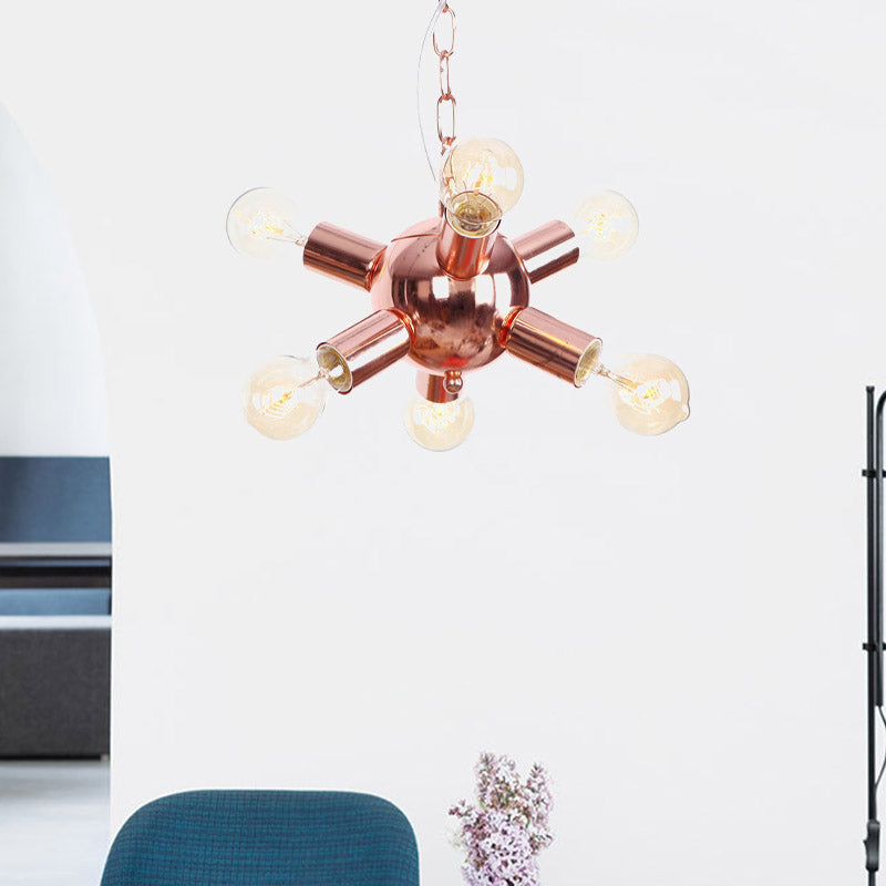 Rose Gold Starburst Chandelier Light Retro Style Metallic 6/9 Lights Suspension Light for Restaurant
