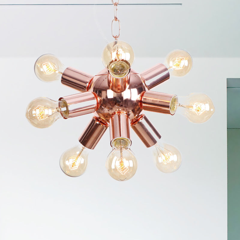 Rose Gold Starburst Chandelier Light Retro Style Metallic 6/9 Lights Suspension Light for Restaurant