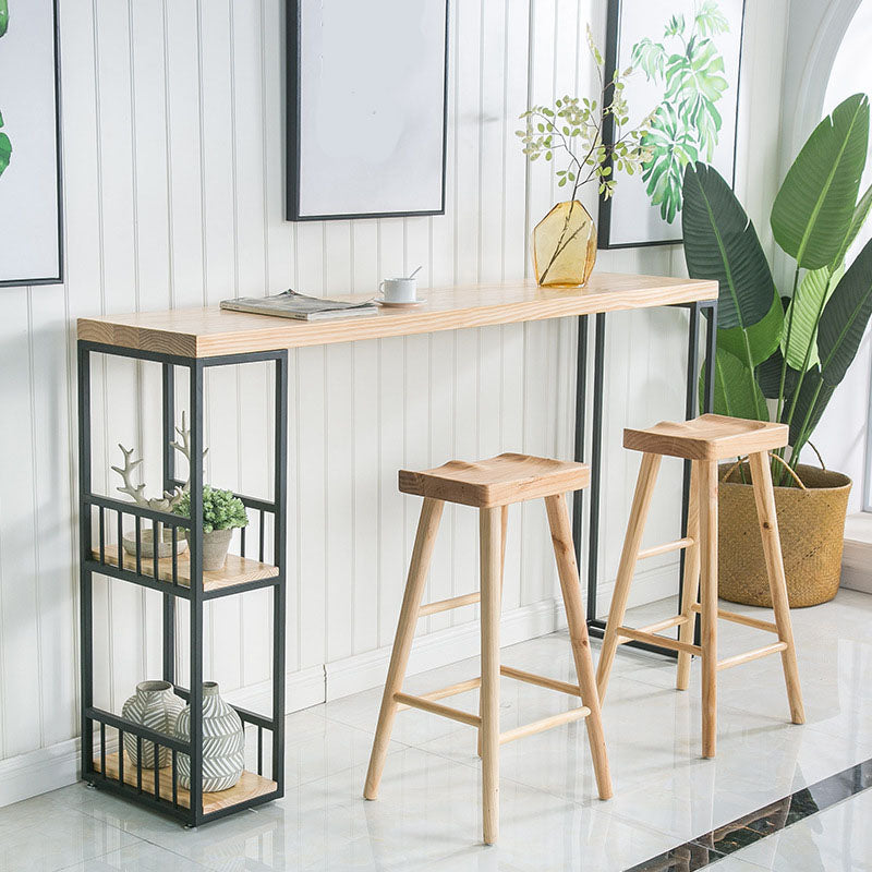 Glam Style Fixed Bar Table 1/3 Pieces Solid Wood Rectangle Counter Set