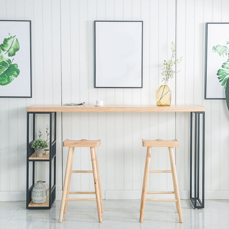 Glam Style Fixed Bar Table 1/3 Pieces Solid Wood Rectangle Counter Set
