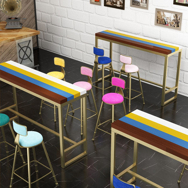 Glam Style Fixed Bar Table 1/4 Pieces Solid Wood Rectangle Counter Set for Indoor