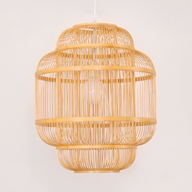 Wood orb Chandelier Dining Room Hanging Lamp Simple Style Hanging Lighting in Beige