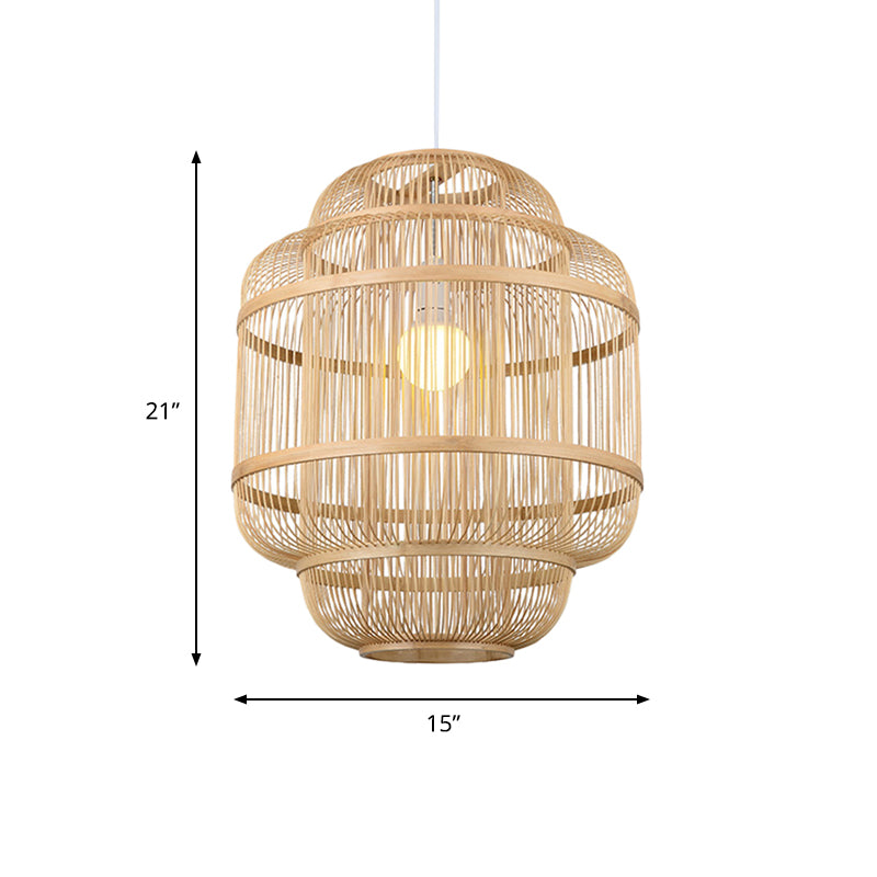 Wood orb Chandelier Dining Room Hanging Lamp Simple Style Hanging Lighting in Beige