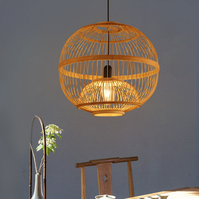 Art Deco Circle appeso Bamboo Bamboo Apparecchiatura a sospensione in beige per sala da pranzo