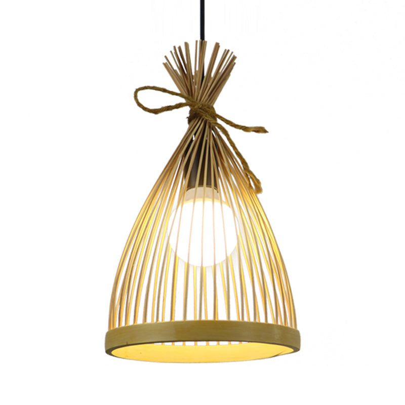 1 pendentif de restauration de bulbe avec conique 
Bamboo Shade Modern Style Black / Beige suspendu au plafond, 8 "/ 10" W