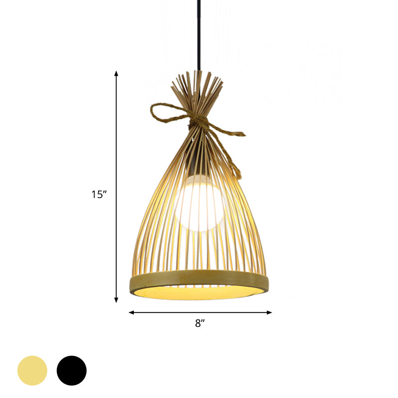 1 pendentif de restauration de bulbe avec conique 
Bamboo Shade Modern Style Black / Beige suspendu au plafond, 8 "/ 10" W