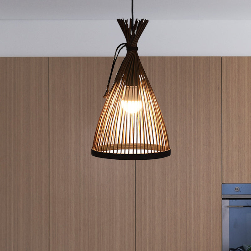 1 pendentif de restauration de bulbe avec conique 
Bamboo Shade Modern Style Black / Beige suspendu au plafond, 8 "/ 10" W