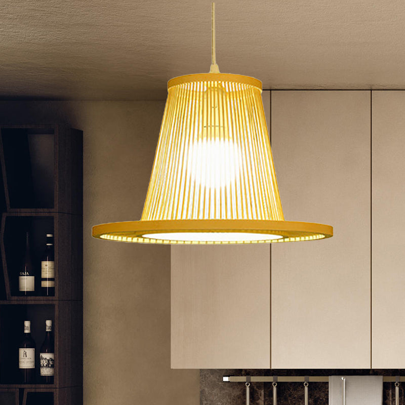 Hand Woven Bamboo Pendant Light with Shade Countryside 1 Light Beige Suspension Light for Restaurant, A/B