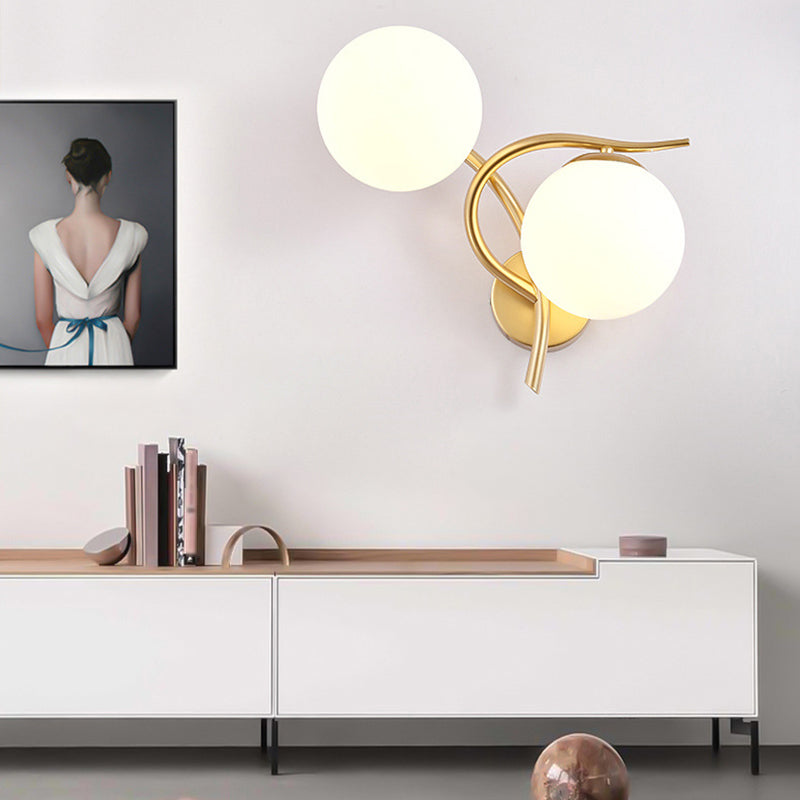 Modern Style Globe Shape Wall Light Glass 2 Light Sconces for Bedroom