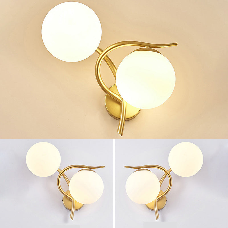 Modern Style Globe Shape Wall Light Glass 2 Light Sconces for Bedroom