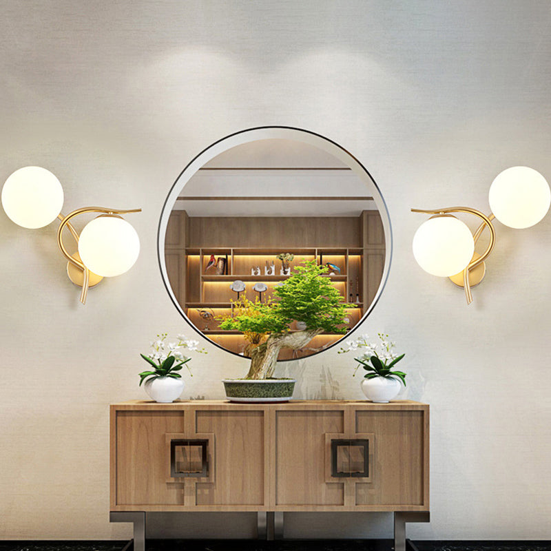 Modern Style Globe Shape Wall Light Glass 2 Light Sconces for Bedroom