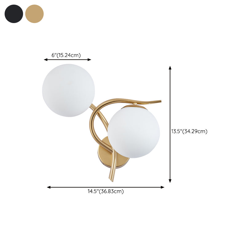 Modern Style Globe Shape Wall Light Glass 2 Light Sconces for Bedroom
