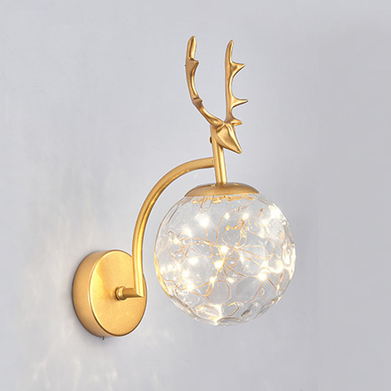 Globe Shape Wall Lamp Modern Style Glass 1 Light Sconce in Gold/ Black