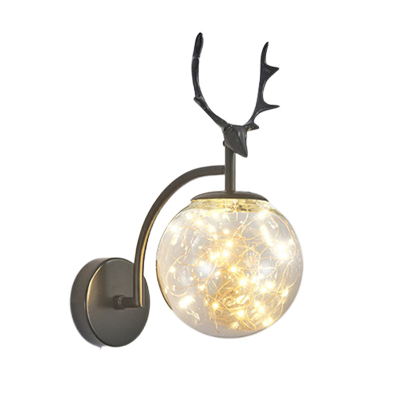 Globe Shape Wall Lamp Modern Style Glass 1 Light Sconce in Gold/ Black