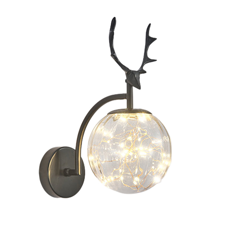 Globe Shape Wall Lamp Modern Style Glass 1 Light Sconce in Gold/ Black