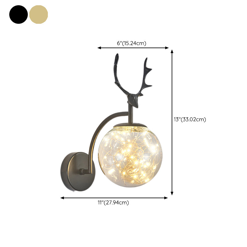 Globe Shape Wall Lamp Modern Style Glass 1 Light Sconce in Gold/ Black