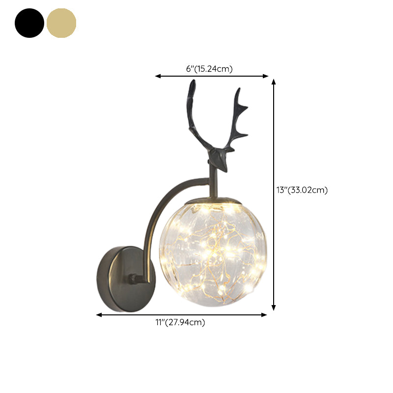 Globe Shape Wall Lamp Modern Style Glass 1 Light Sconce in Gold/ Black