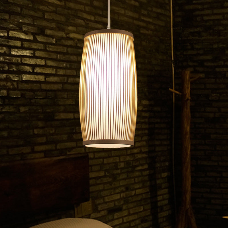 Zylinder Esszimmer Hanging Lampe Bambus modernes Hanglicht in Beige