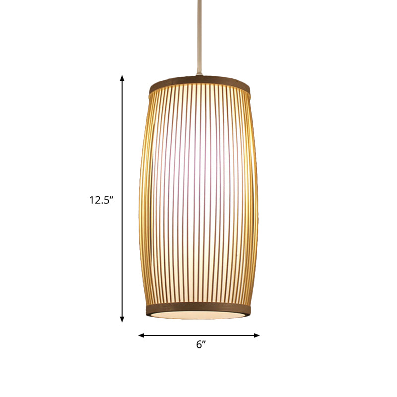 Cylinder Dining Room Hanging Lamp Bamboo Modern Hanging Light in Beige