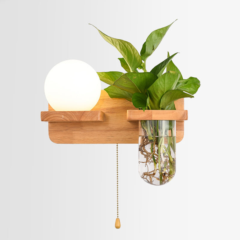 Modern Style Ball Shape Wall Light Wood 1 Light Sconces for Bedroom without Plant