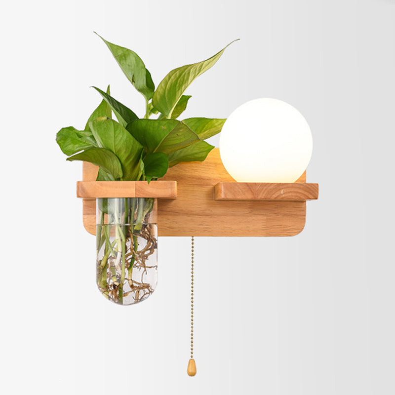 Modern Style Ball Shape Wall Light Wood 1 Light Sconces for Bedroom without Plant
