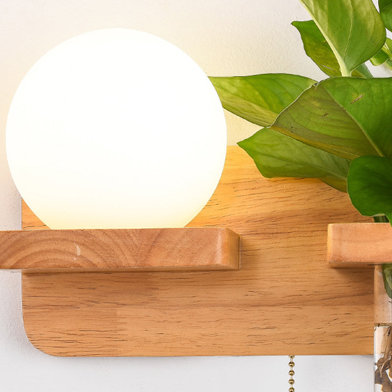 Modern Style Ball Shape Wall Light Wood 1 Light Sconces for Bedroom without Plant