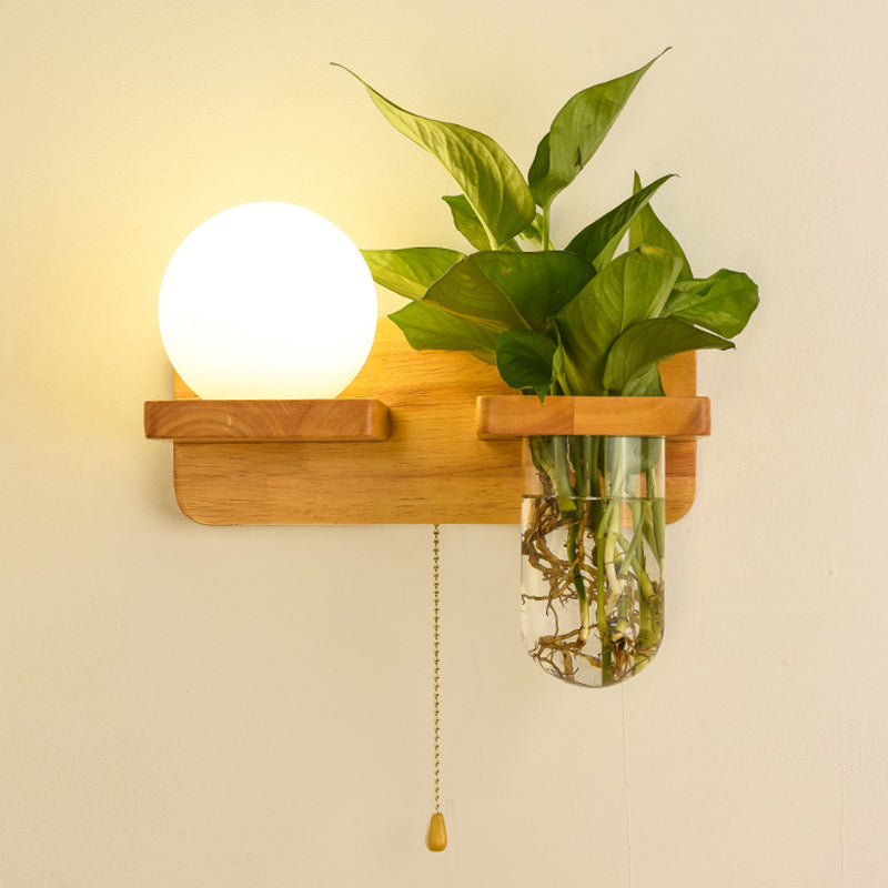 Modern Style Ball Shape Wall Light Wood 1 Light Sconces for Bedroom without Plant