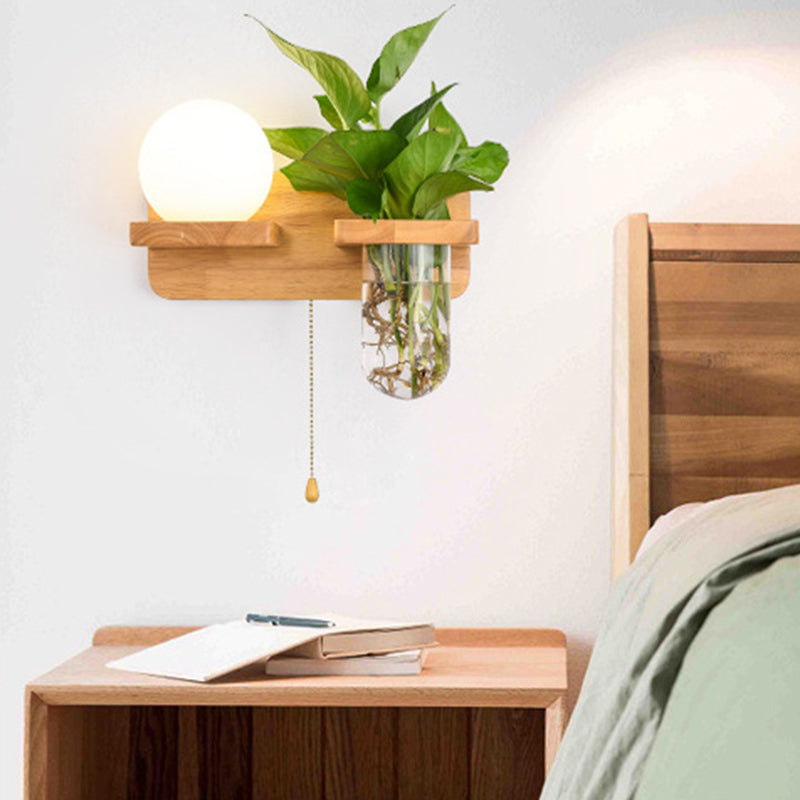Modern Style Ball Shape Wall Light Wood 1 Light Sconces for Bedroom without Plant