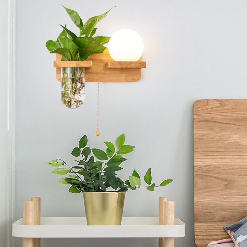 Modern Style Ball Shape Wall Light Wood 1 Light Sconces for Bedroom without Plant