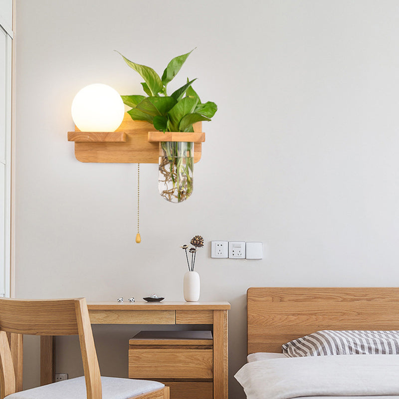 Modern Style Ball Shape Wall Light Wood 1 Light Sconces for Bedroom without Plant