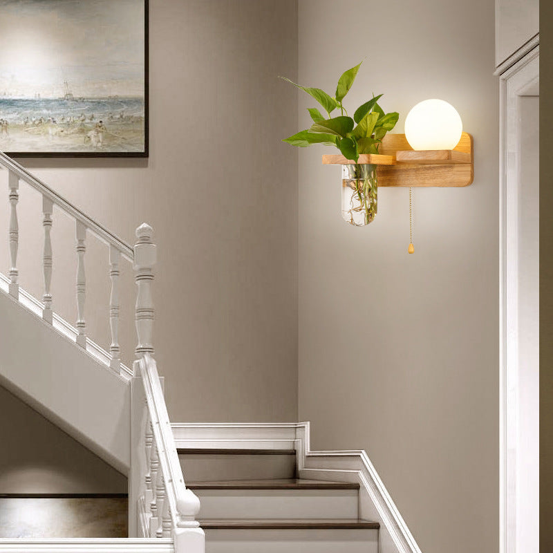 Modern Style Ball Shape Wall Light Wood 1 Light Sconces for Bedroom without Plant