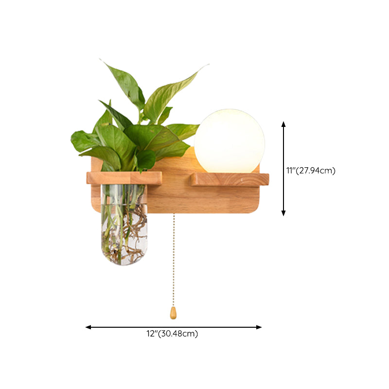 Modern Style Ball Shape Wall Light Wood 1 Light Sconces for Bedroom without Plant