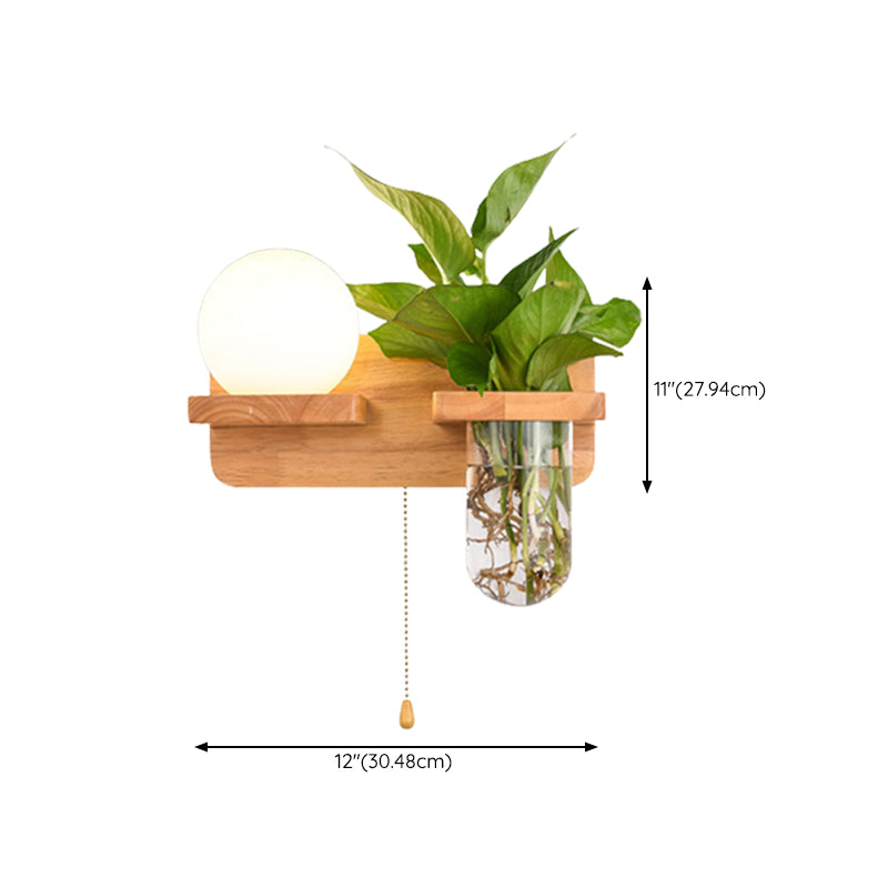 Modern Style Ball Shape Wall Light Wood 1 Light Sconces for Bedroom without Plant