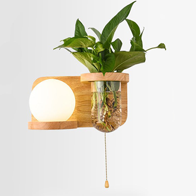 Modern Style Wall Light Wood 1 Light Sconces in White for Bedroom without Plant