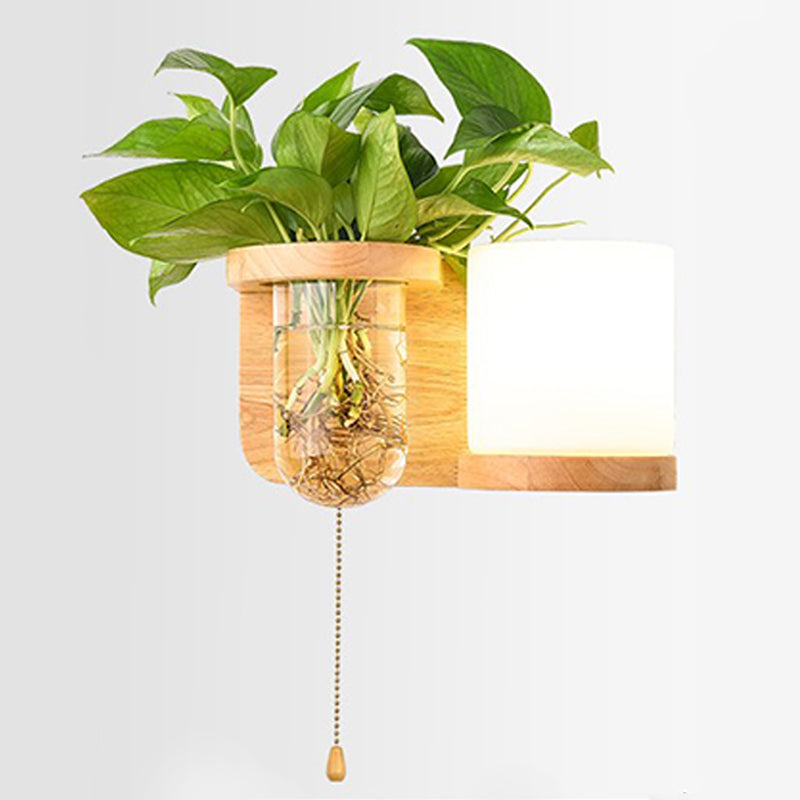 Modern Style Wall Light Wood 1 Light Sconces in White for Bedroom without Plant