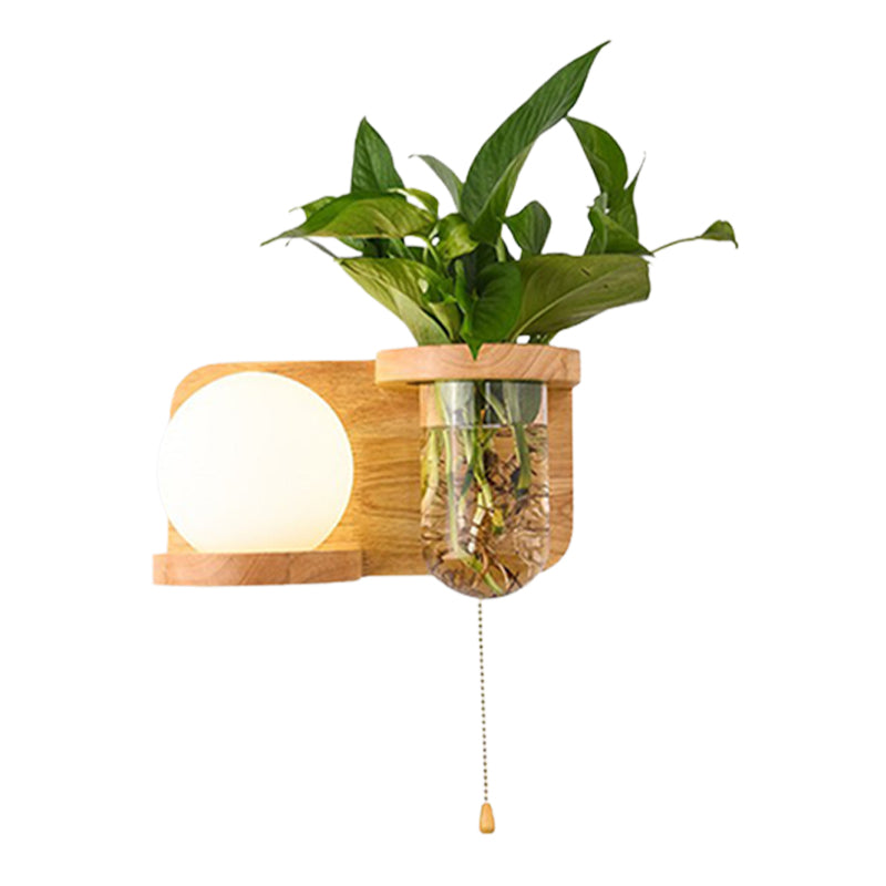 Modern Style Wall Light Wood 1 Light Sconces in White for Bedroom without Plant