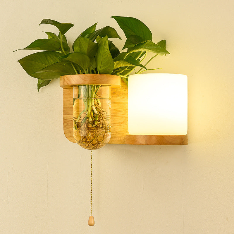 Modern Style Wall Light Wood 1 Light Sconces in White for Bedroom without Plant