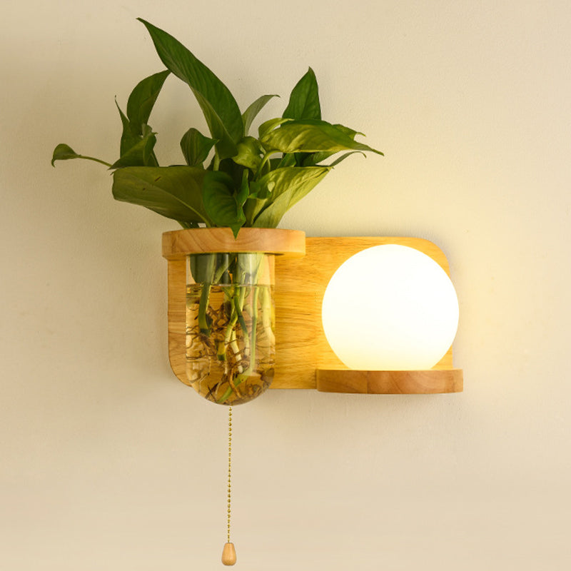 Modern Style Wall Light Wood 1 Light Sconces in White for Bedroom without Plant