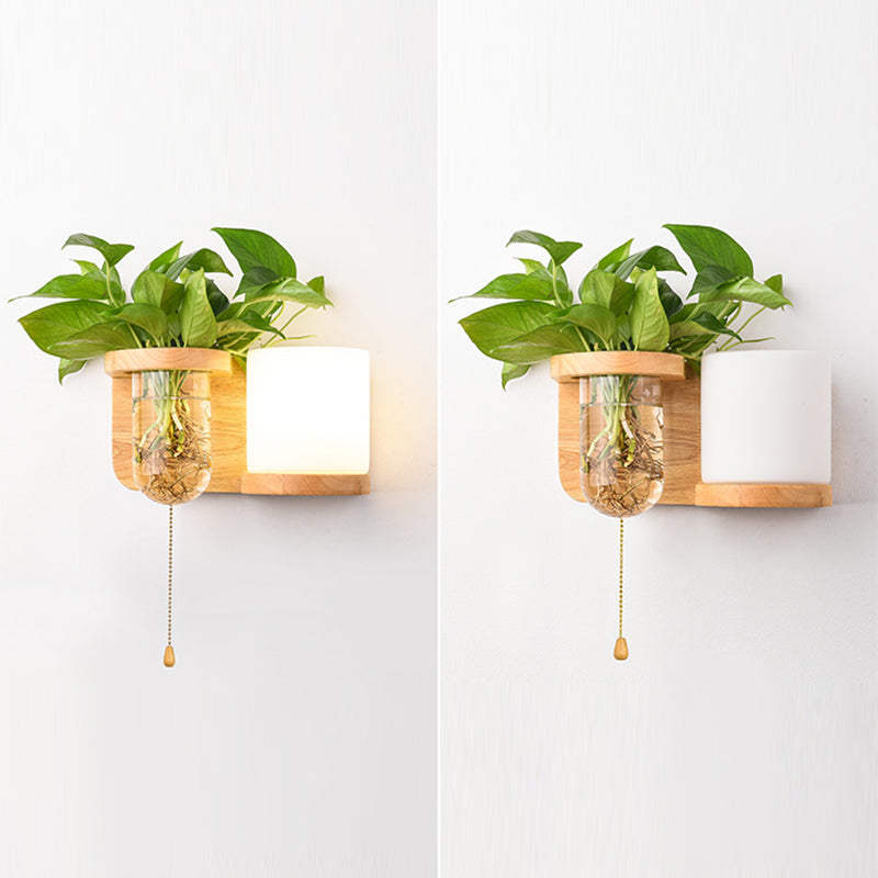 Modern Style Wall Light Wood 1 Light Sconces in White for Bedroom without Plant