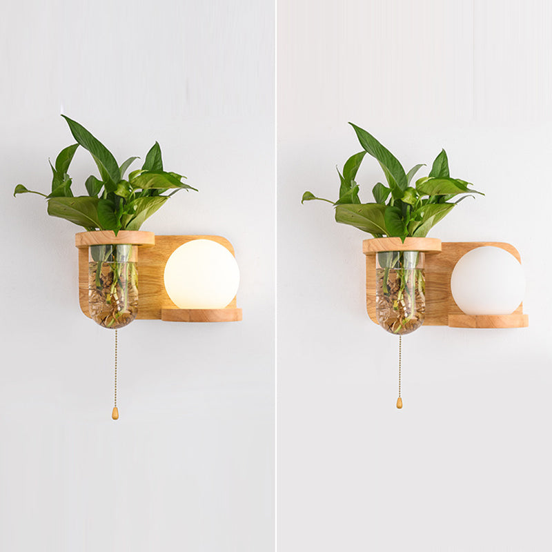 Modern Style Wall Light Wood 1 Light Sconces in White for Bedroom without Plant