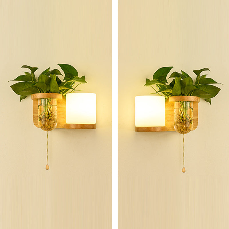 Modern Style Wall Light Wood 1 Light Sconces in White for Bedroom without Plant