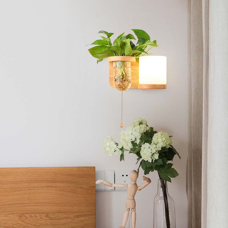Modern Style Wall Light Wood 1 Light Sconces in White for Bedroom without Plant