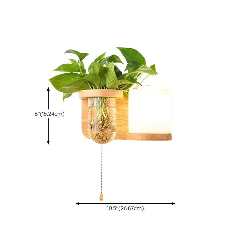Modern Style Wall Light Wood 1 Light Sconces in White for Bedroom without Plant