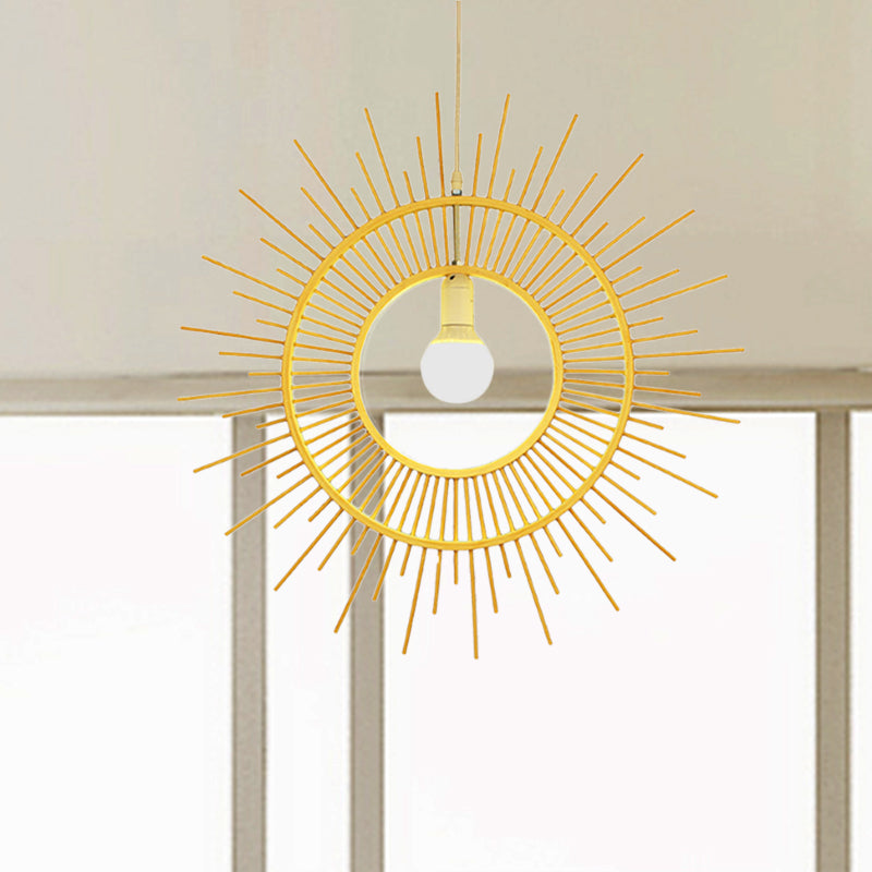 Bamboo Sun Shaped Hanging Lamp Modern Style 25.5"/29.5" W 1 Head Beige Hanging Pendant Light for Restaurant