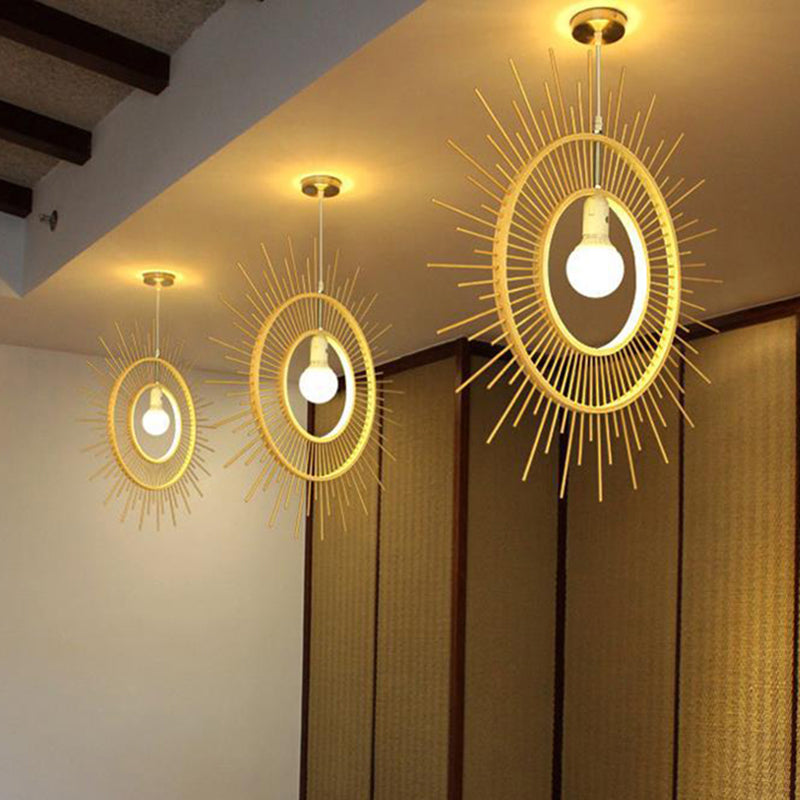 Bamboo Sun Shaped Hanging Lamp Modern Style 25.5"/29.5" W 1 Head Beige Hanging Pendant Light for Restaurant