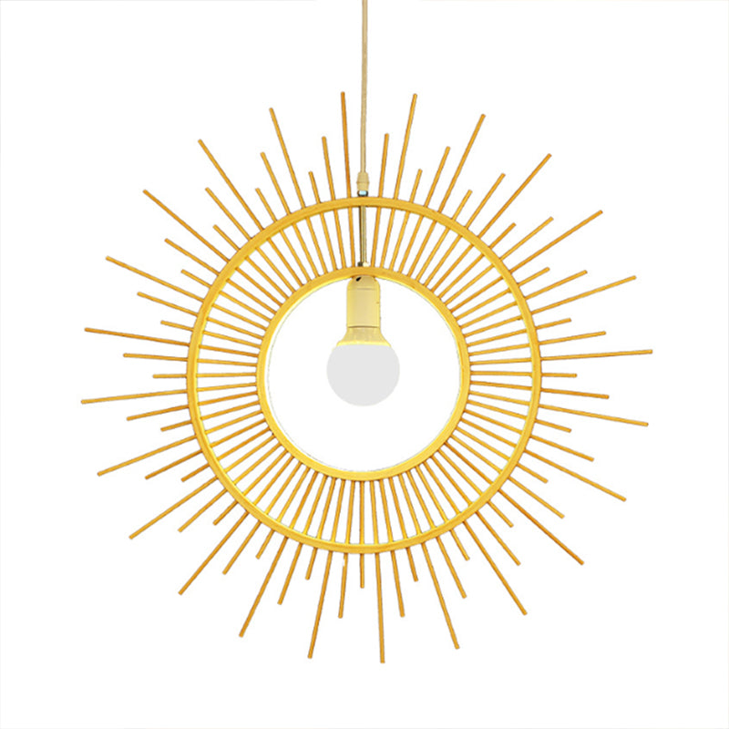 Bamboo Sun Shaped Hanging Lamp Modern Style 25.5"/29.5" W 1 Head Beige Hanging Pendant Light for Restaurant