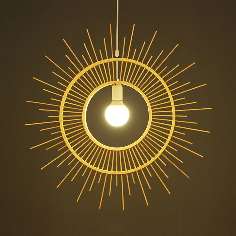 Bamboo Sun Shaped Hanging Lamp Modern Style 25.5"/29.5" W 1 Head Beige Hanging Pendant Light for Restaurant